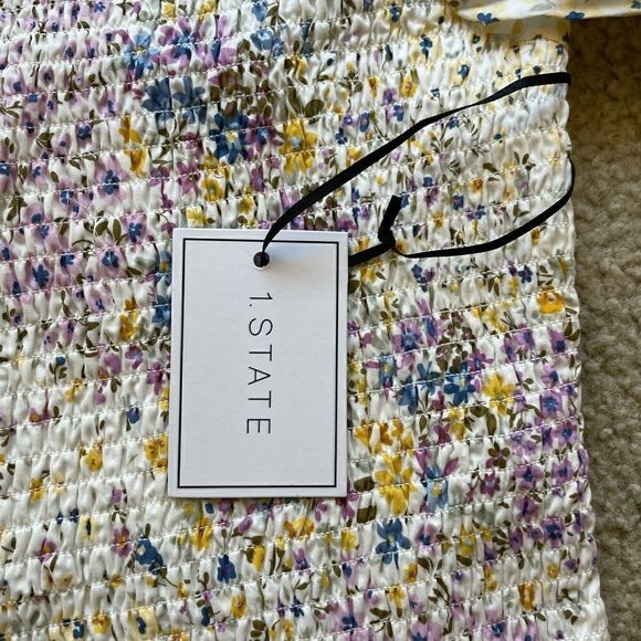 1. STATE Floral Print Long Puffed Sleeve Smocked Blouse Size M - Picture 4 of 6